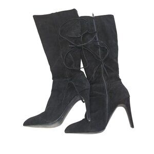 Sofft Sharnell Size 9.5 Black Suede Below Knee Side Zip with Leather ties High H